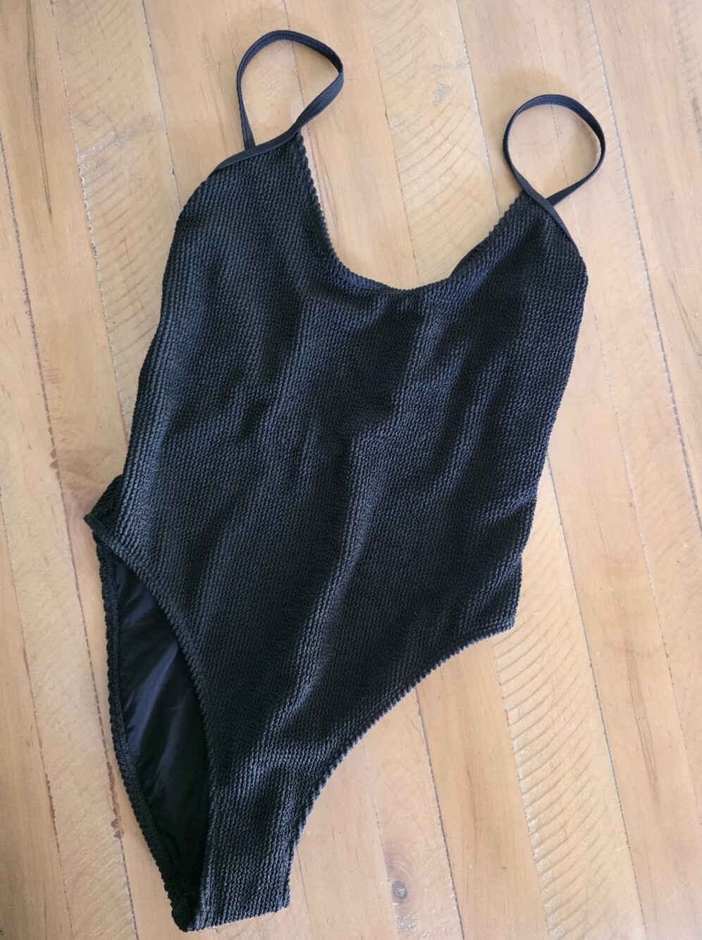 Good American Black Textured One-Piece Swimsuit